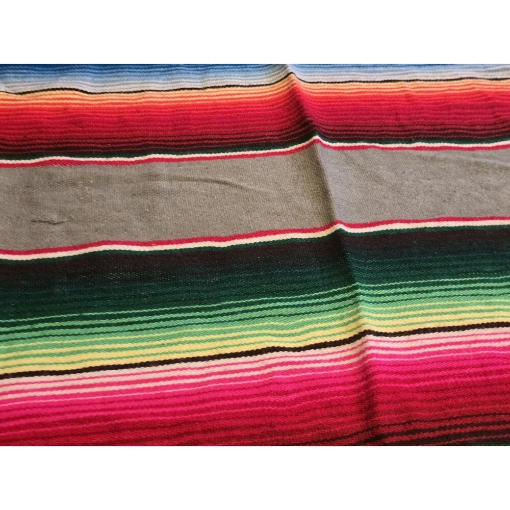 Vintage Mexican Sarape Blanket Rainbow Saltillo Stripe Blanket Throw 80x45